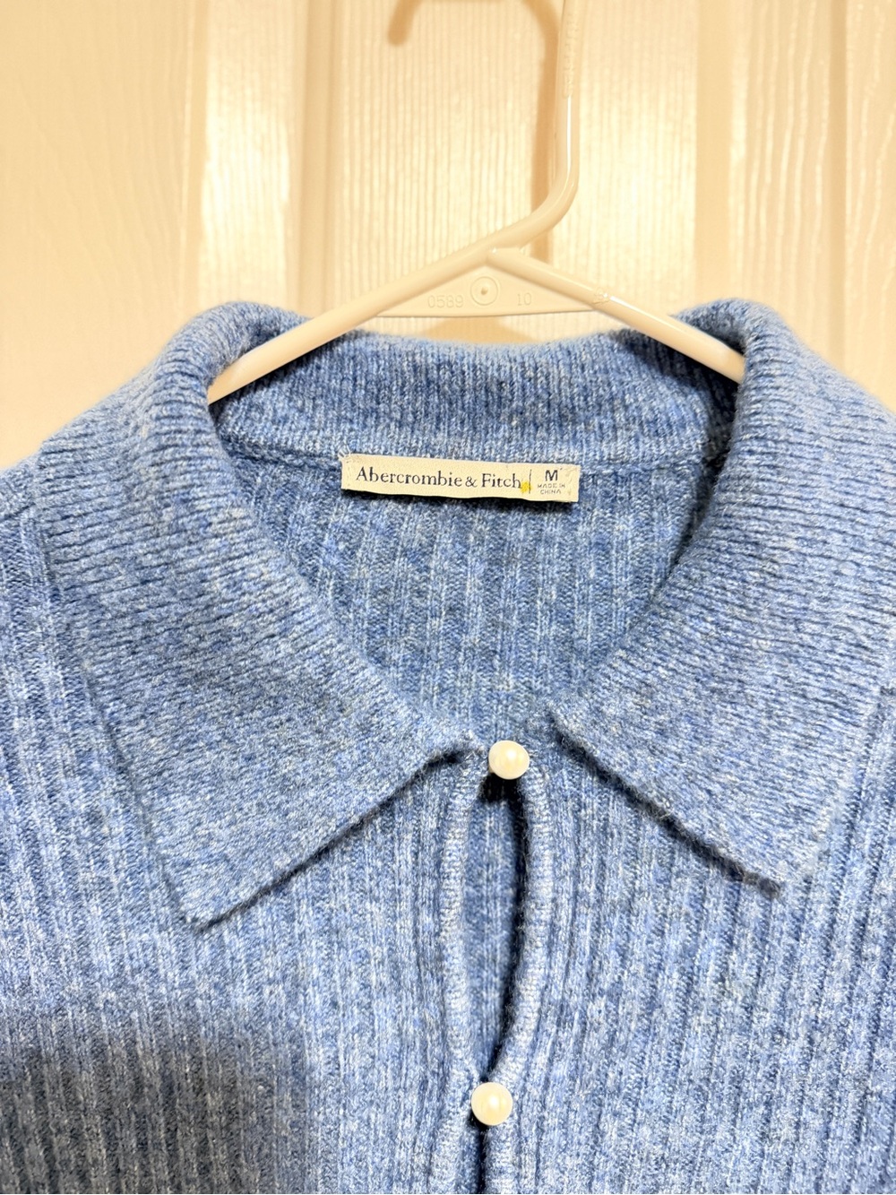 Blue Ribbed Button-Front Collared Sweater - Picture 2 of 4